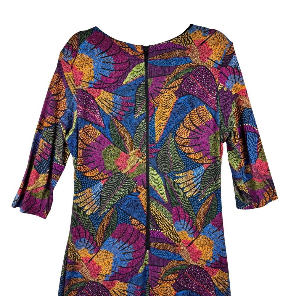 Farm Rio Dress Tropical Bird Flowers Macaws Midi Womens Large Multicolor Boho - Picture 14 of 16